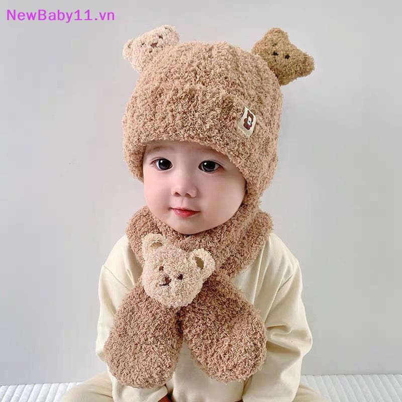 NewBaby Bebê Chapéu Cachecol Para Meninas Meninos Inverno Quente Conjunto Dos Desenhos Animados Urso À Prova De Frio Rou