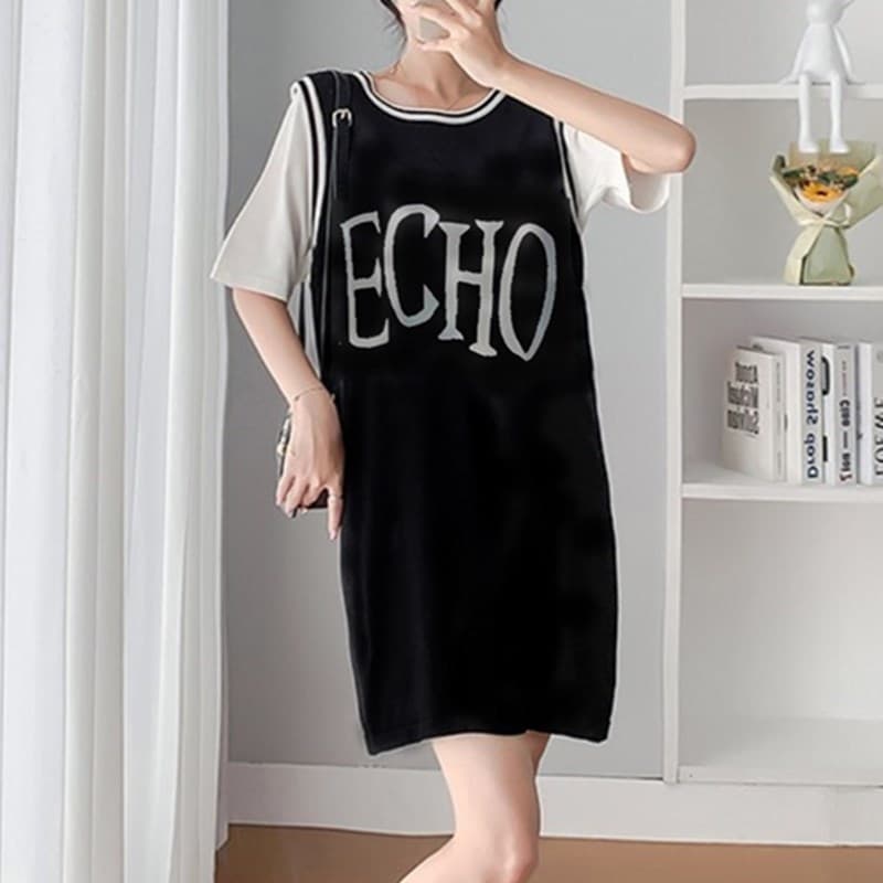 Roupa de maternidade verão novo estilo colete saia falsa de duas peças de manga curta fina camiseta solta manga de compr