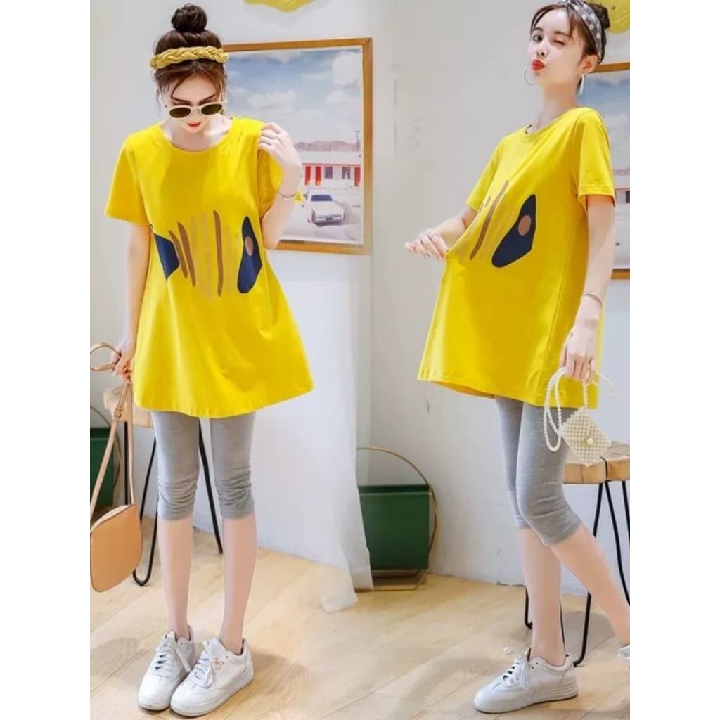 Maternidade verão moda terno novo estilo solto capa barriga comprimento médio verão manga curta camiseta roupas superior