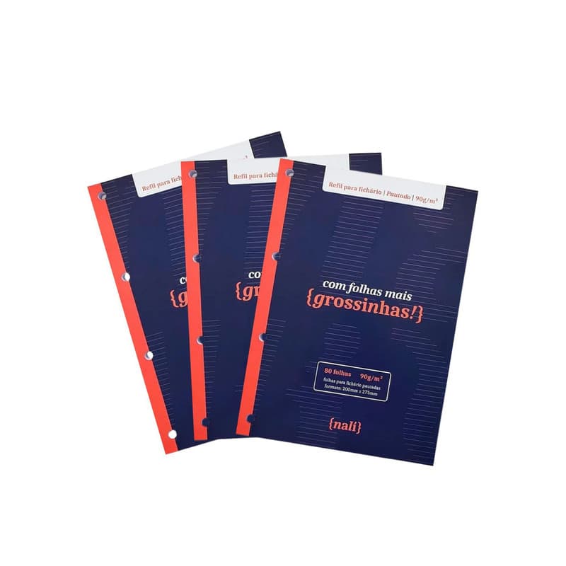 kit 3 blocos P/ Fichario A4 Pautado Nalí