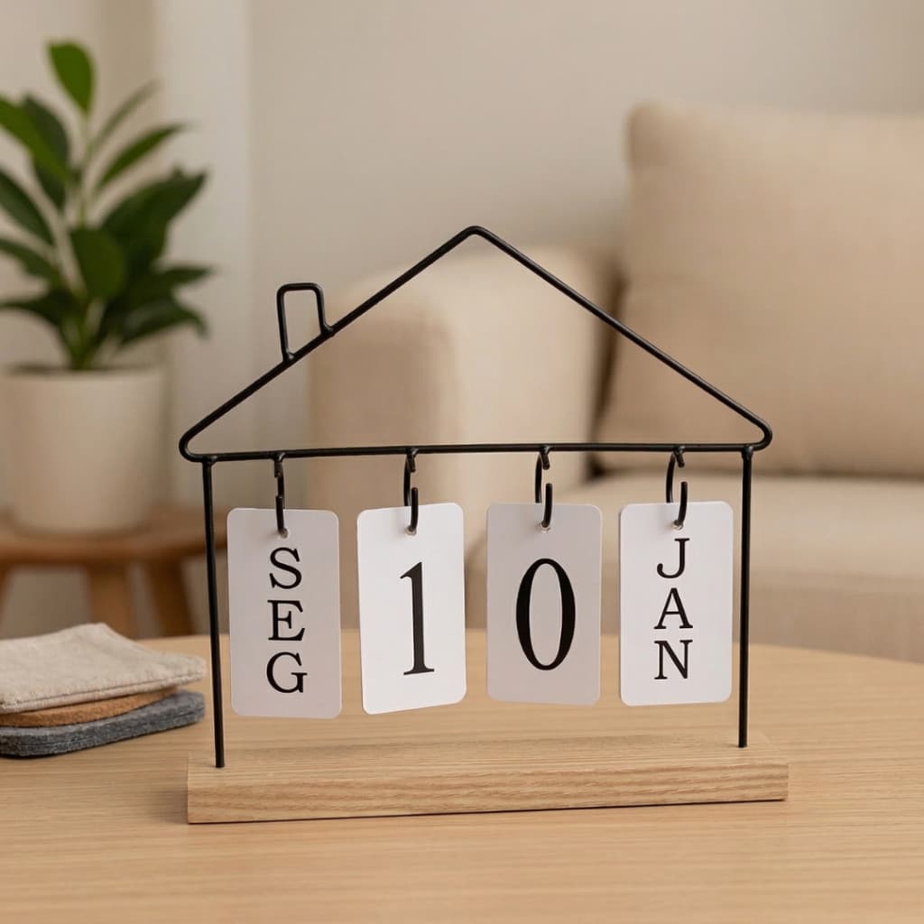 Calendário de Mesa Decorativo com Plaquinhas Preto Permanente Escritório