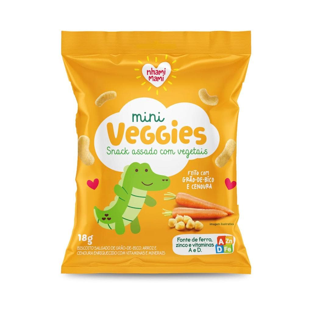 Snack Infantil Zero Glúten Gão de Bico e Cenoura - Vegetais Mini Veggies Nhami Mami 18g