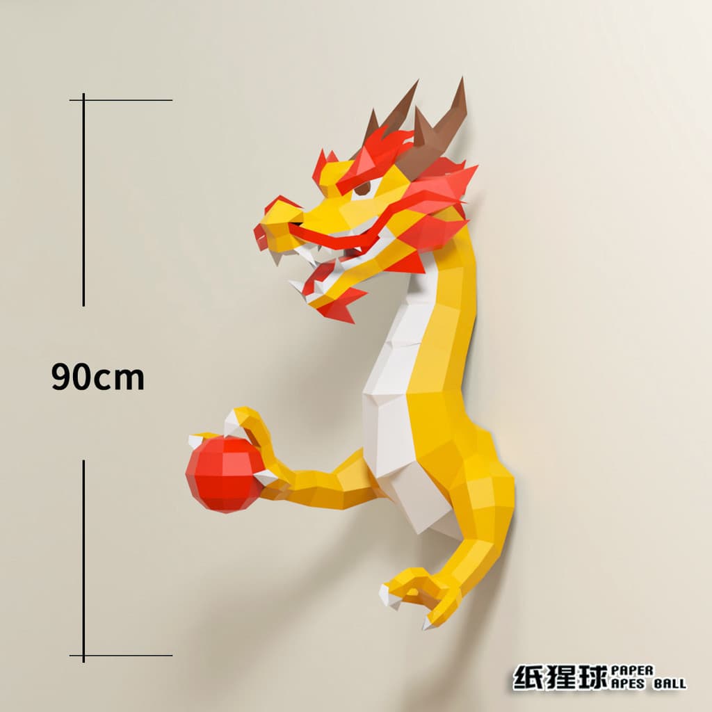 Molde de papel tridimensional MOMO 90 cm Corpo de dragão Tridimensional Pendurado na parede Ano do dragão Auspicioso Sal