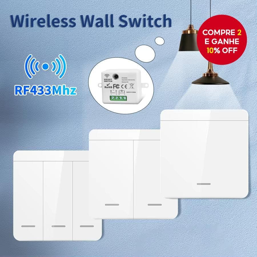 Interruptor De Luz Sem Fio RF433 Módulo 1/2/3 Gang Wall Switch 10A