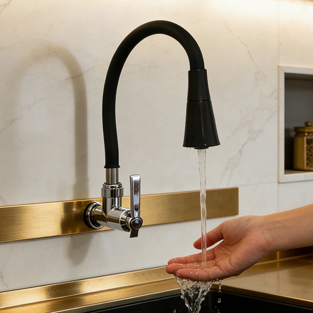 360 ° Torneira De Cozinha Giratória Flexível , Tipo Cone De Spray Duplo Preto Montado Na Parede/Jarra