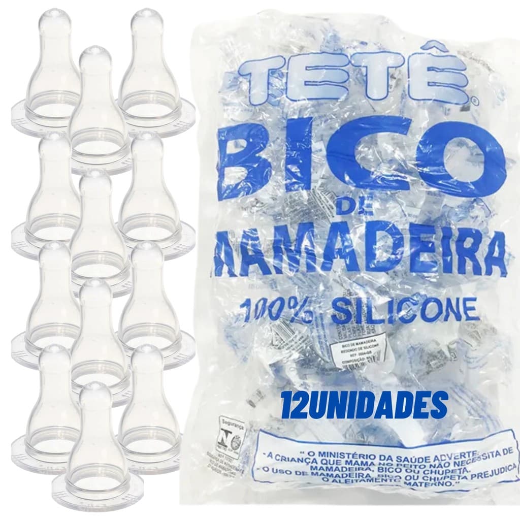Kit Bico de Mamadeira Redondo Pacote com 12 Unidades 100% Silicone Tetê