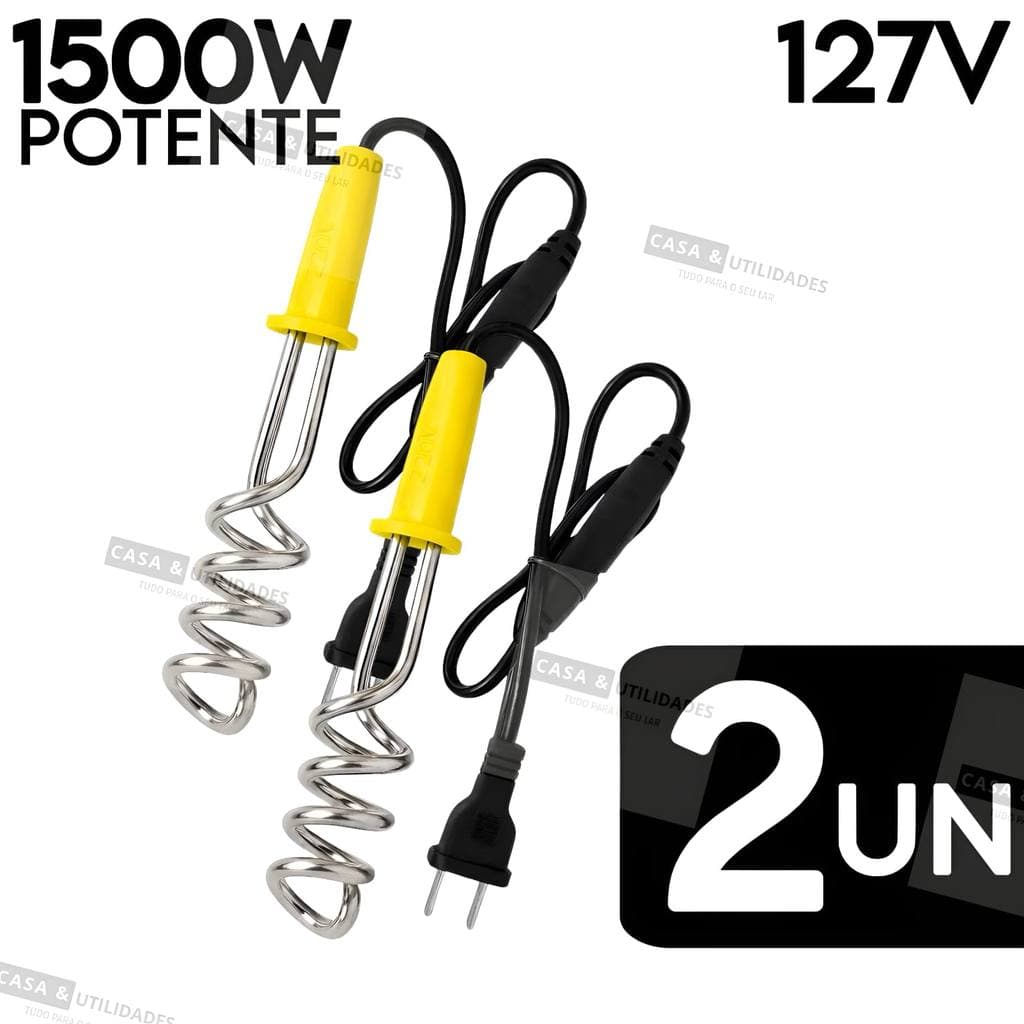 Kit 2 Aquecedor Ebulidor De Água Elétrico Portátil Rabo Quente 1500 Watts Mergulhão Super Potente