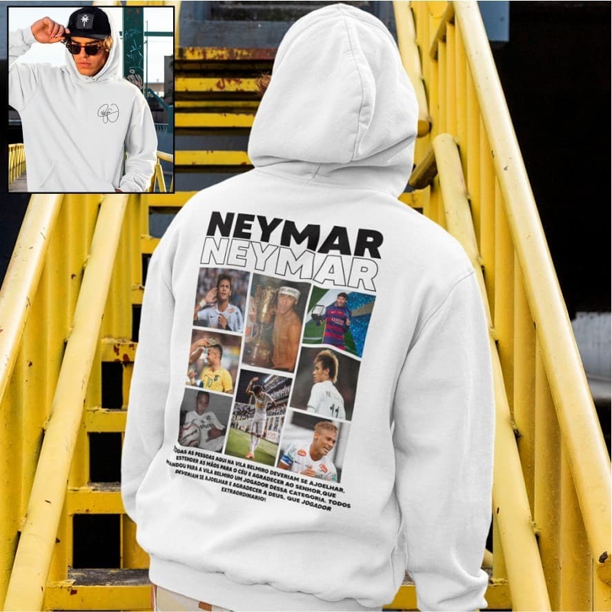 Moletom Blusa de Frio Premium Flanelado Canguru Capuz Futebol Neymar Menino Ney Streetwear