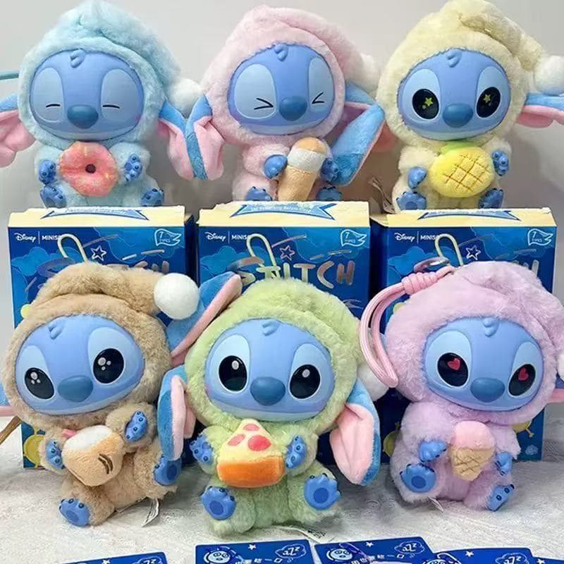 Brinquedos de Pelúcia da Stitch Caixa Surpresa Série Coma Antes de Dormir Pijama Chaveiro, Acessório Comidinha