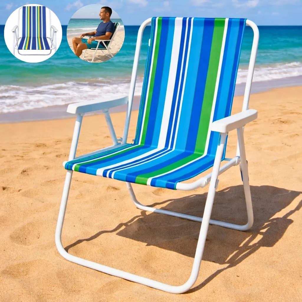 Cadeira De Praia Dobrável Cores Sortidas Aço Leve Camping