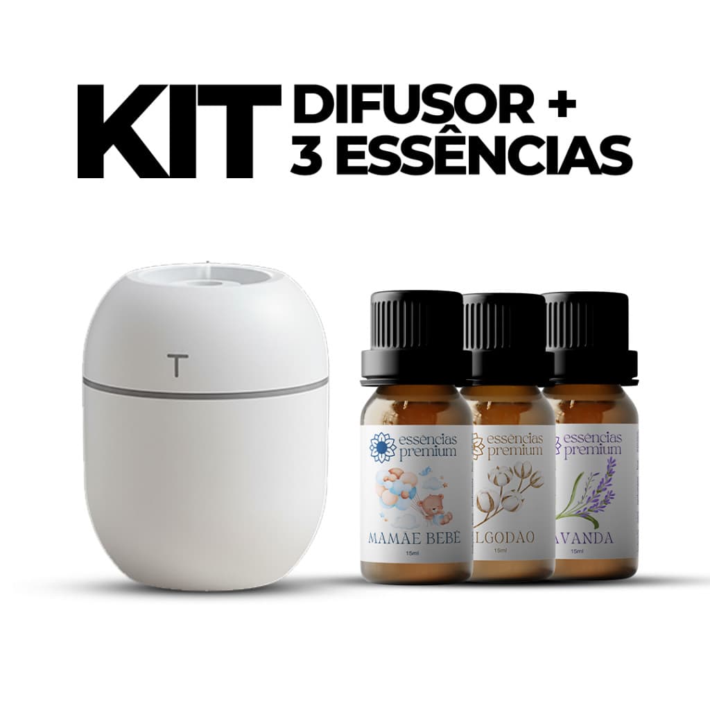 Kit Mini Umidificador Difusor Aromatizador Ambiente  Egg com Essências | 1 Umidificador + 3 Essências