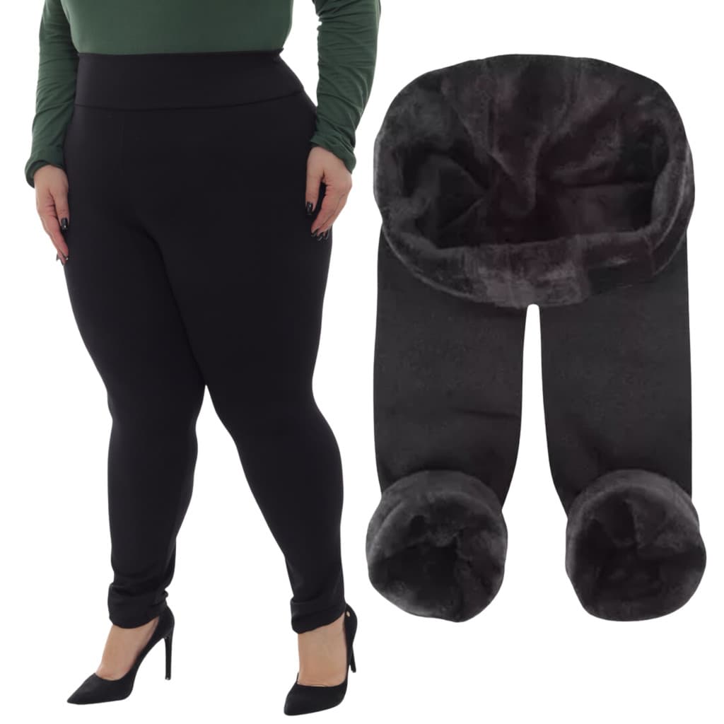 Calça Legging Flanelada Peluciada Térmica Plus Size 40 a 54 Cintura Alta Leg Alta Compressão