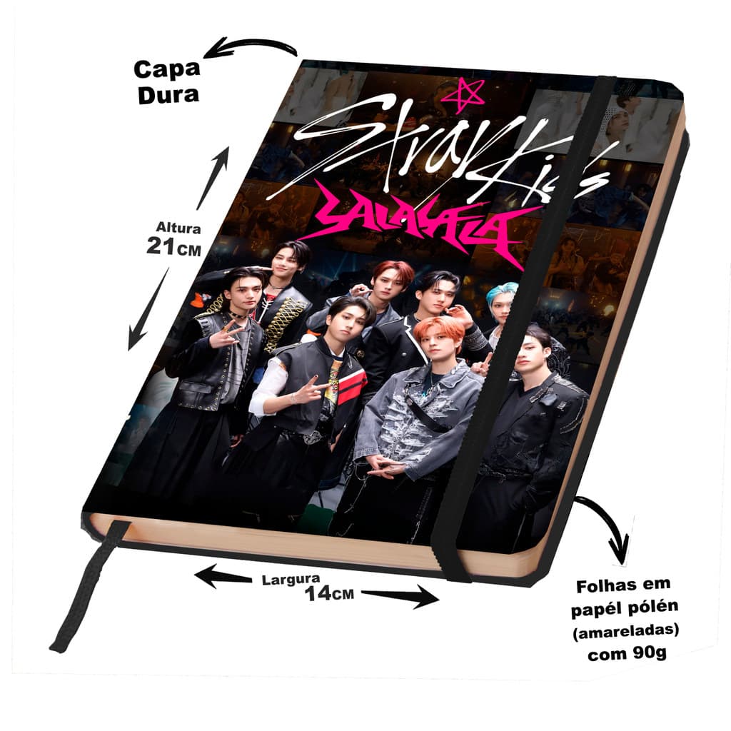 Caderno Sketckbook STRAY KIDS MÚSICAS capa dura 160 páginas