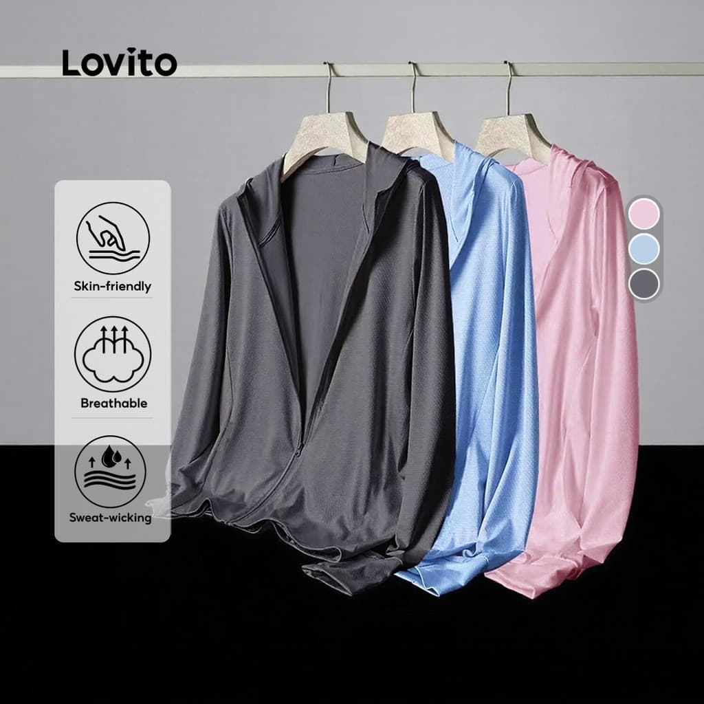 Lovito Jaqueta Esportiva Amigável À Pele Sporty com Zíper para Esportes Ao Ar Livre Azul para Mulheres LNA129038