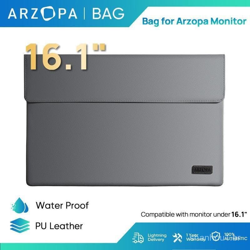 Bolsa para monitor portátil ARZOPA de 16,1 polegadas, capa protetora de couro PU à prova d'água, adequada para monitores