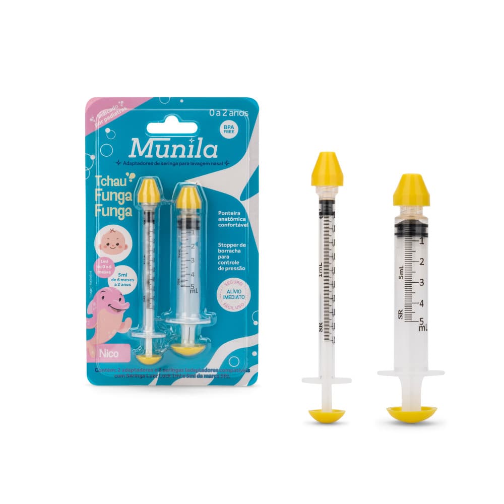 Kit 2 Seringas Lavagem Nasal Bebê Infantil Munila 2 Adaptador Nasal Higiene Nasal Descongestionante