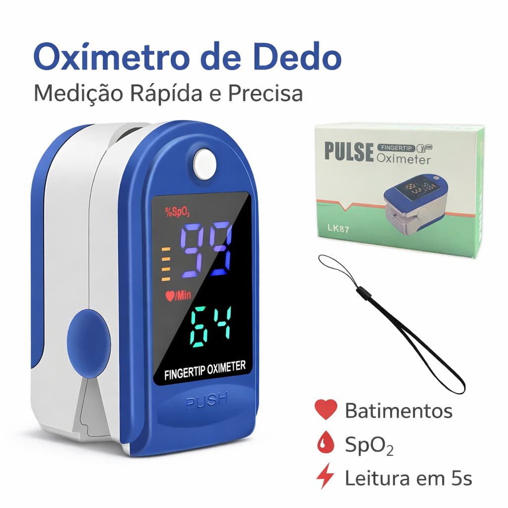 Oxímetro de Dedo Digital Portátil Medidor de Saturação SpO2 e Frequência Cardíaca com Tela LED