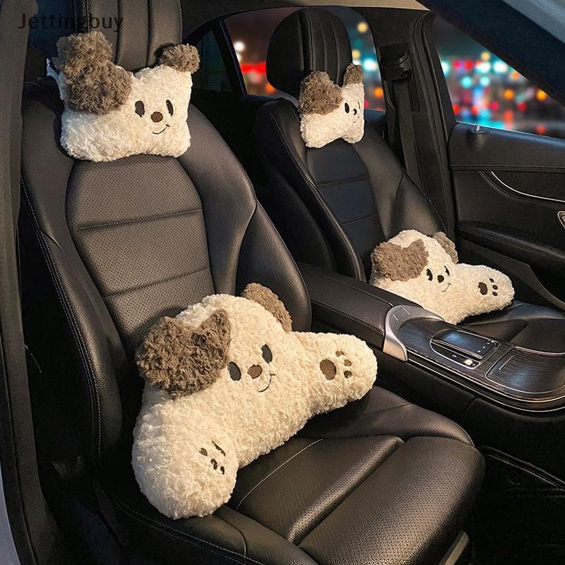 [Jetingbuy] Assento De Carro De Cachorrinho De Desenho Animado Travesseiro De Cintura De Pelúcia Ne Acessório De Interio