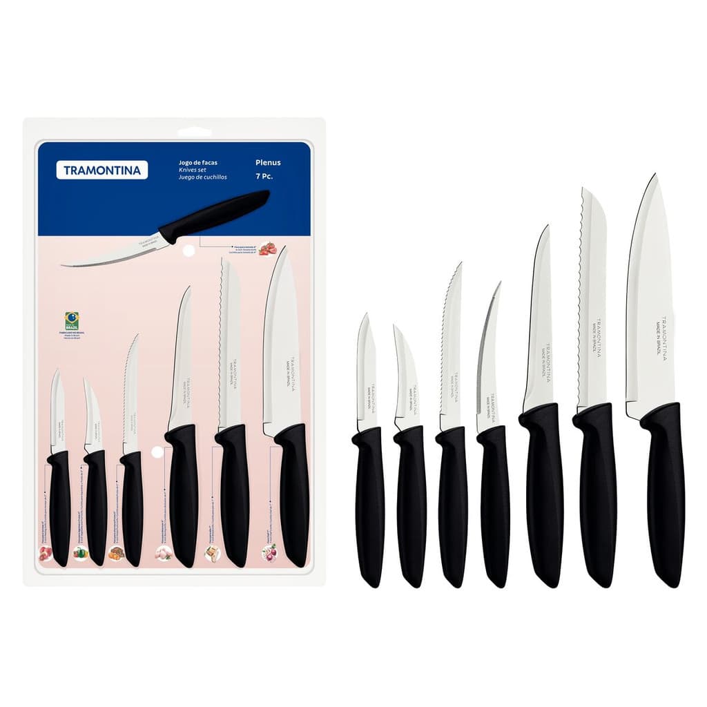 Jogo De Facas Tramontina Plenus Em Aço Inox 7 Peças Cor Preto 