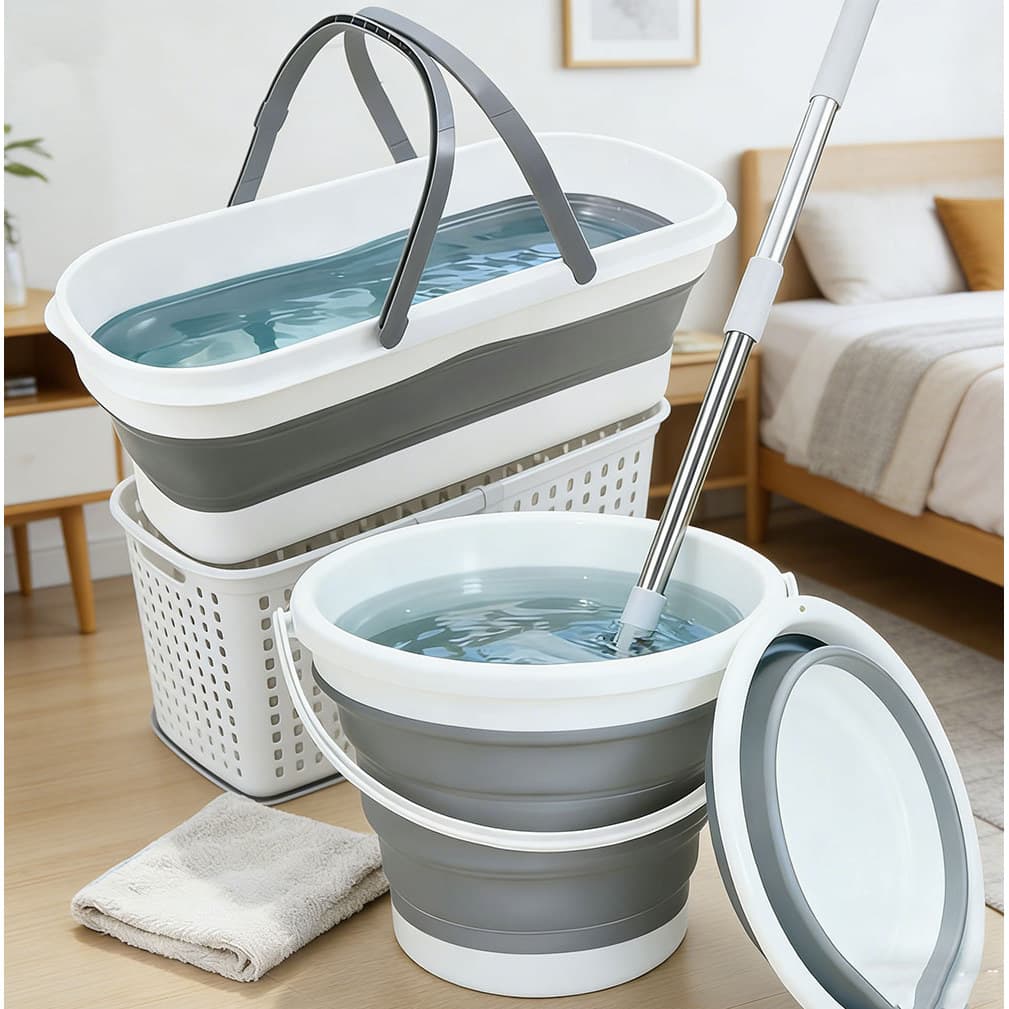 10L/26L Balde telescópico dobrável de silicone, fácil de transportar, adequado para uso externo e doméstico.