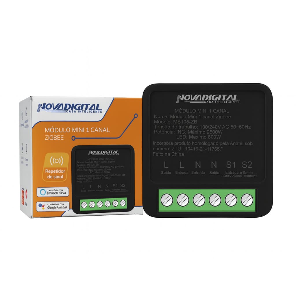 Mini Relé Zigbee 1 canal Interruptor Inteligente Alexa Tuya Novadigital Automação 3way App Smart
