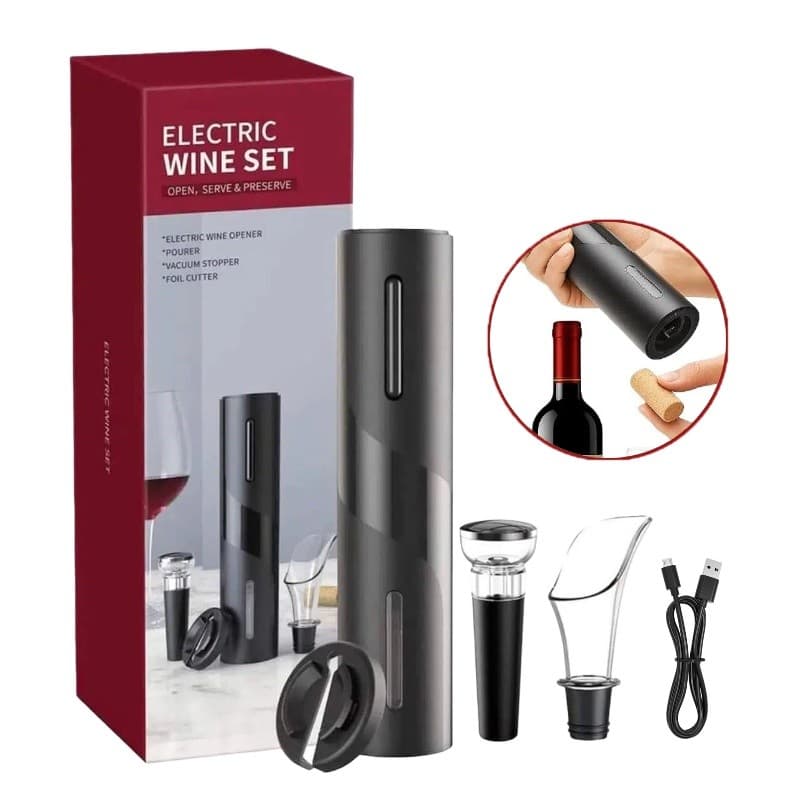 Saca Rolha Abridor De Vinho Elétrico Recarregável Automático Kit 4 Peças Carregamento por usb