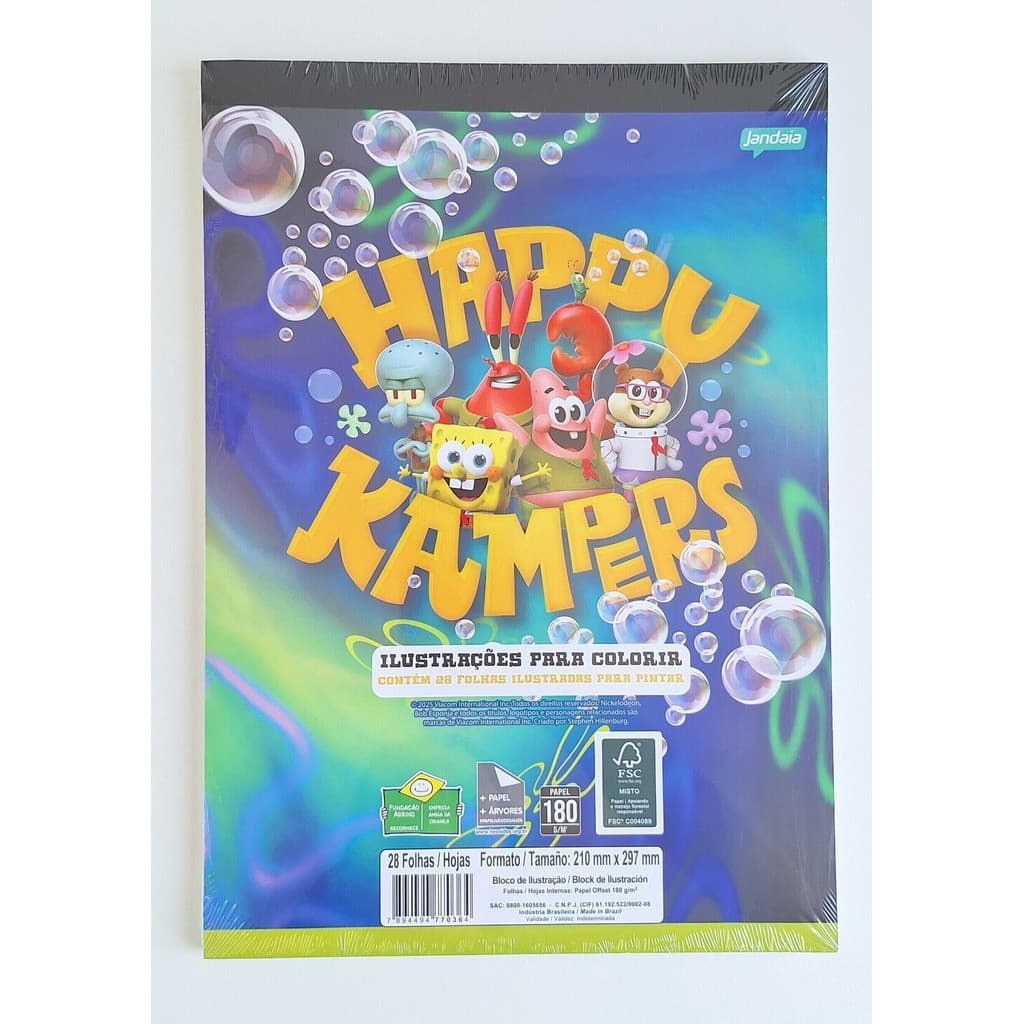 Bloco Ilustrações para Pintar Papel A4 180g Bob Esponja 28 folhas Jandaia