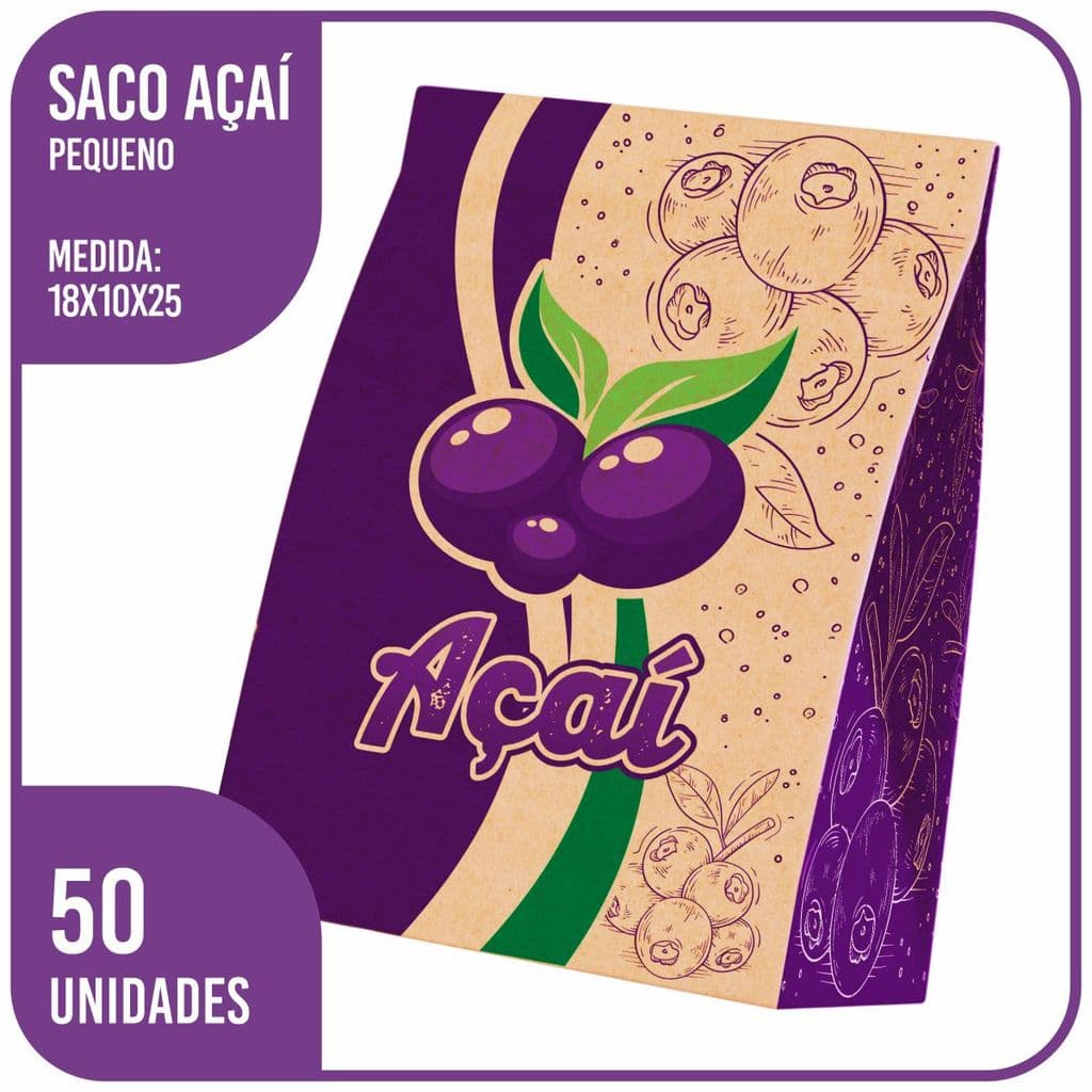 Saco Kraft Para Açaí Pequeno 2 Cores 18x10x25 - (50 Unidades)