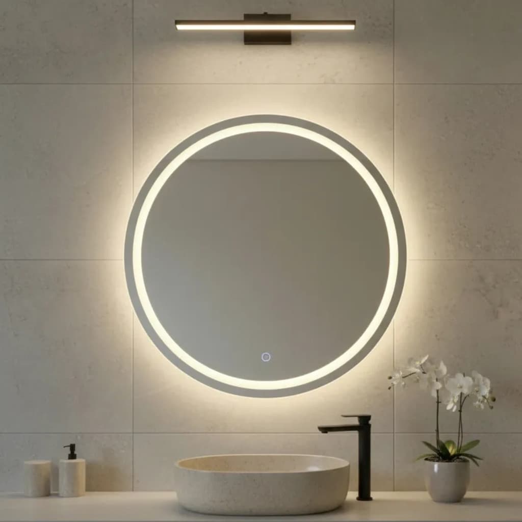 Espelho Decorativo Redondo 40cm Jateado Fino LED 3 Cores Touch Luxo Maquiagem