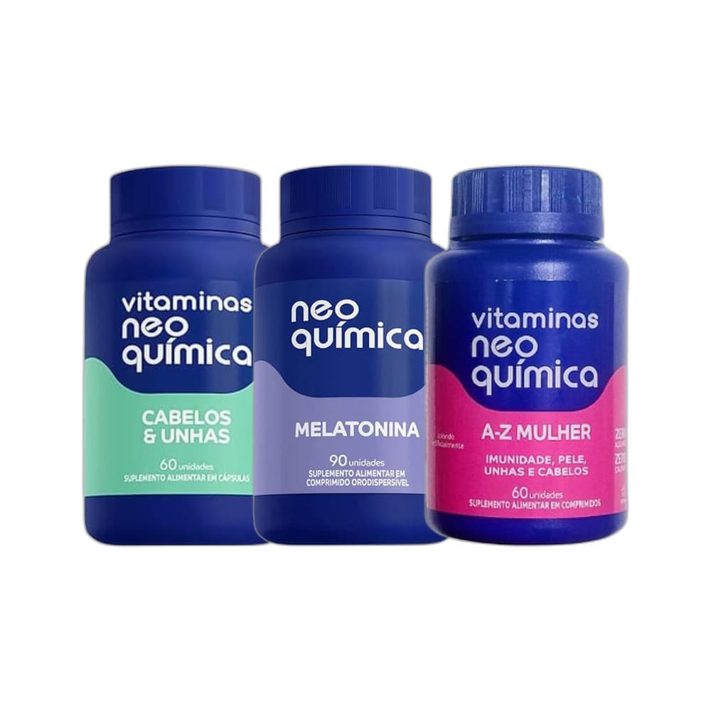 Kit Cabelos e Unhas 60 Cps + Melatonina 90 Cpr + Mulher 60 Cpr - NEO QUIMICA