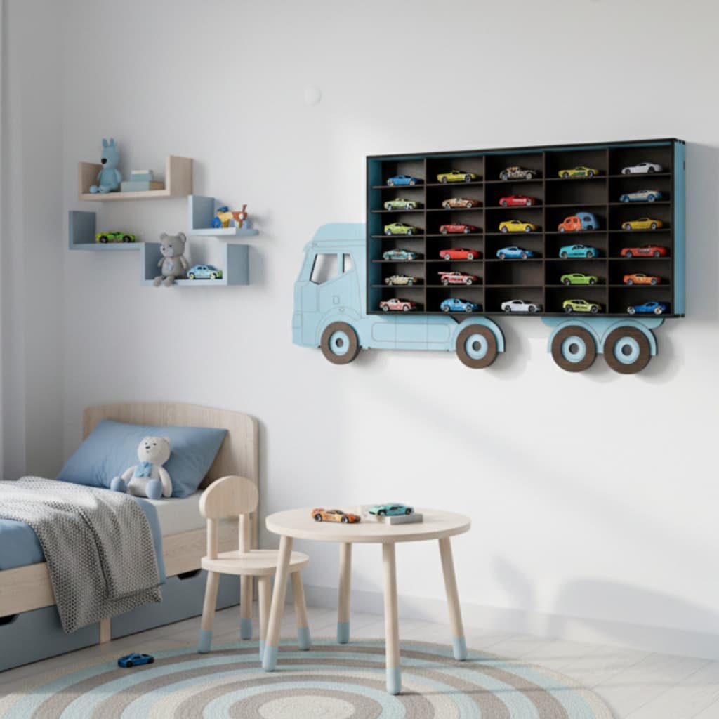 Expositor de Carrinhos HotWheels Mdf Pintado Estante 30 pçs