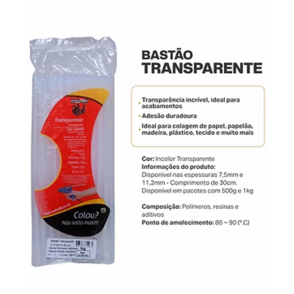 Bastão De Cola Quente 1kg Transparente Fino (7mm)/Grossa (11mm)