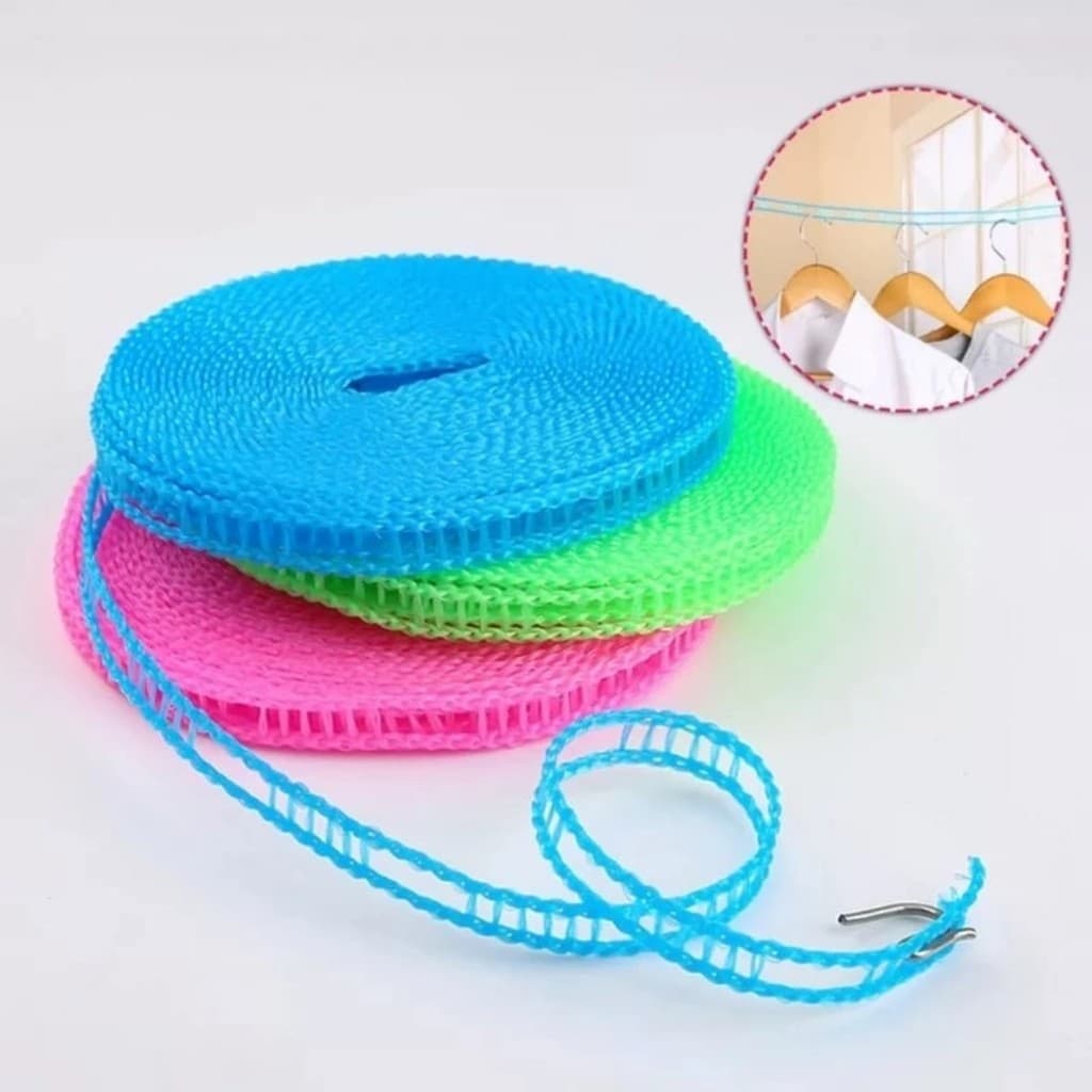 Corda de Varal de Nylon Retrátil 5 metros com Gancho à Prova de Vento Não Escorrega Estilo Trançado