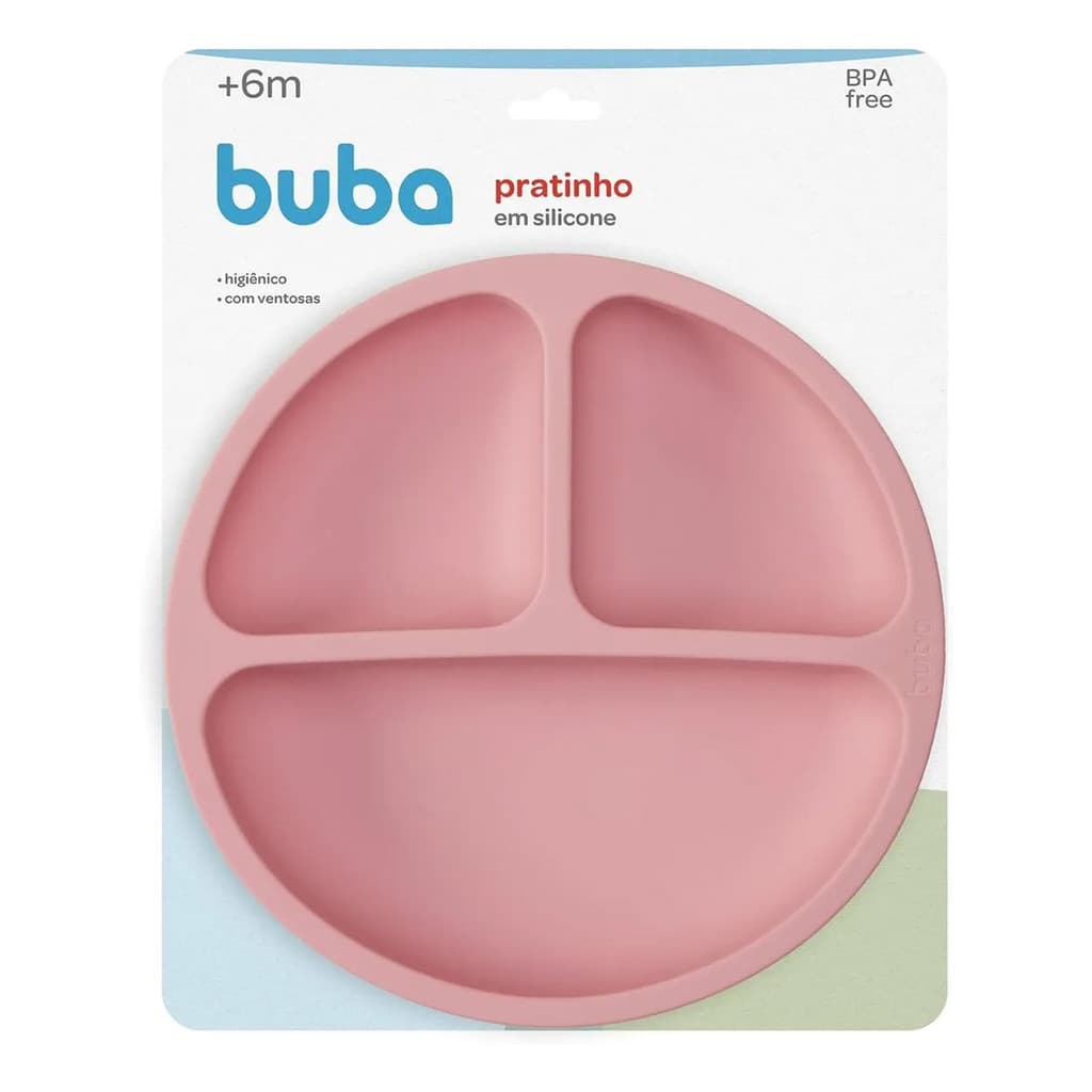 Prato Infantil de Silicone com Ventosa Buba Rosa