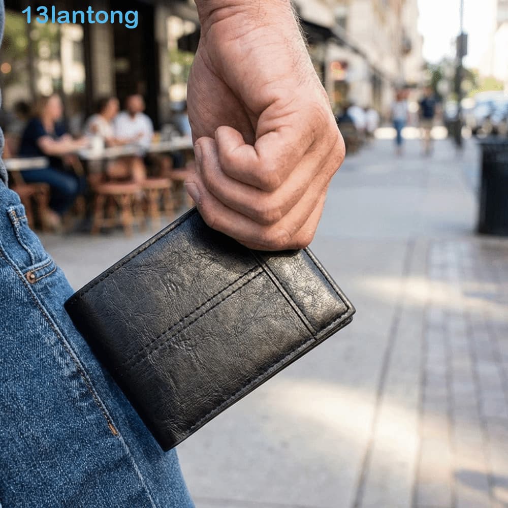 Carteira Curta Empresarial LANTONG , De Cartão Masculina Com Proteção RFID De Couro PU Integrada Bolsa De Moedas