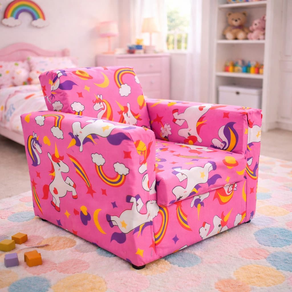 Sofá Para Crianças Estampado Menino E Menina Decorativo Multiuso Versátil Personagens 2 a 5 Anos