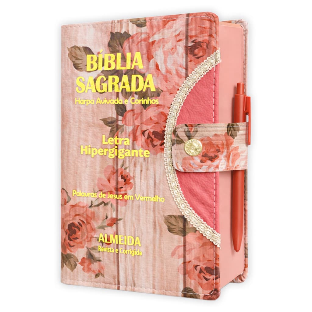 Bíblia Letra Hipergigante Romantic com Botão e Harpa – Leitura Confortável