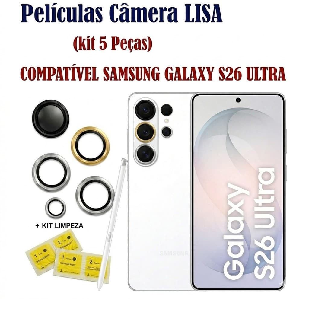 (KIT 04X) Pelicula Da Camera Lisa Ou C/ Strass Para Samsung Galaxy S26 S26+ S26 Ultra