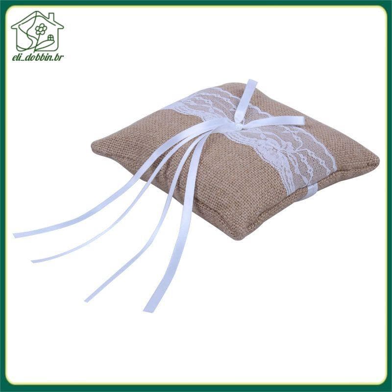 [eli_dobbin.br] Almofada De Aliança De Casamento Rústica De Juta Vintage De 6 Polegadas x