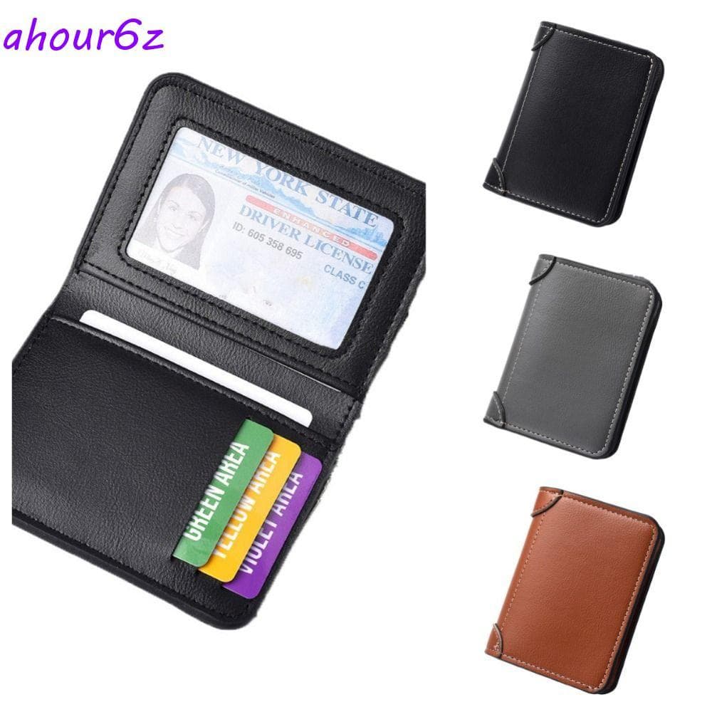 Carteira Curta Masculina AHOURZ , Dobrável Fina , Bolsa De Mão Comercial , Porta-Cartões De Couro PU Fino De Grande Capa