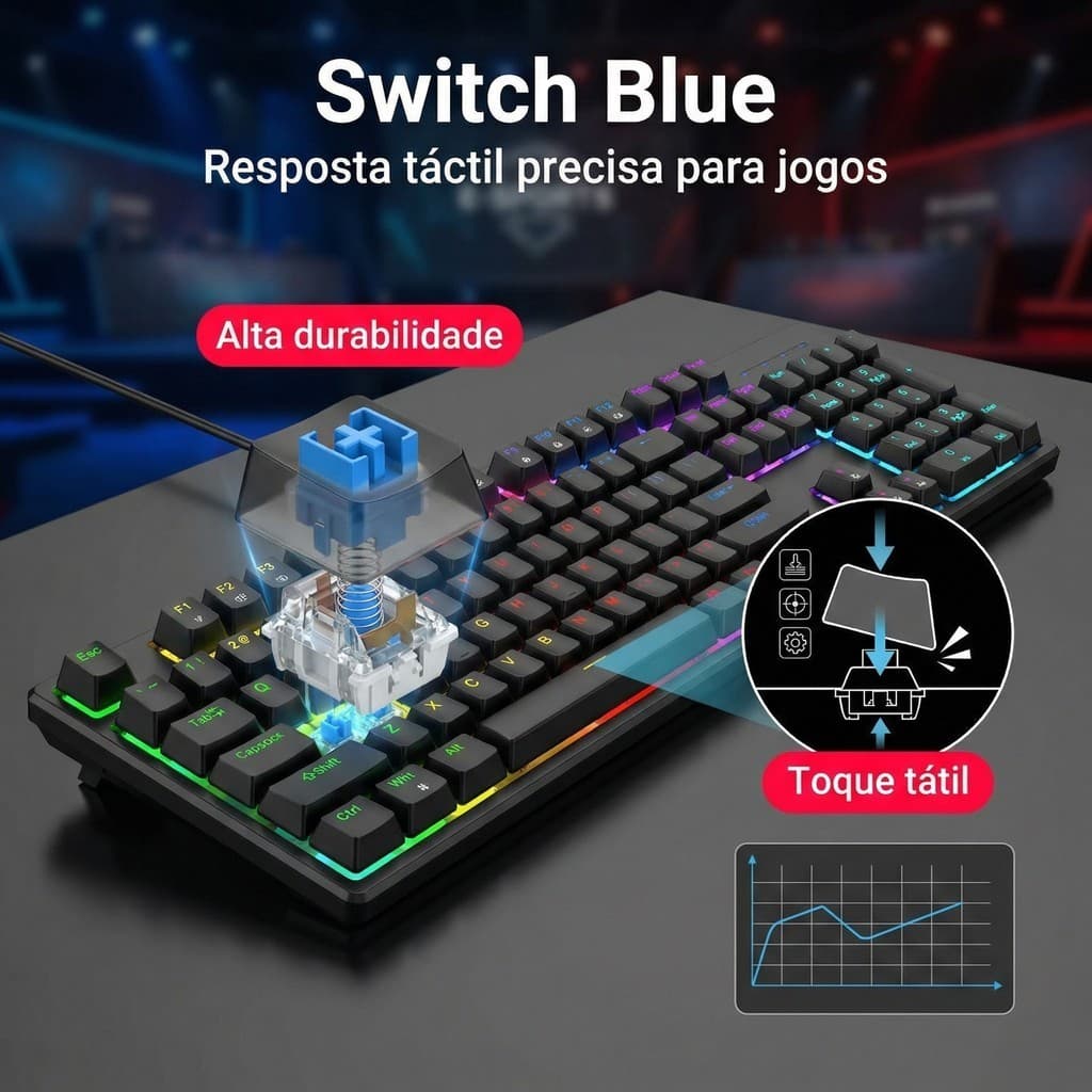 Teclado Gamer Mecânico Blue Switch Led Rgb Português Brasil