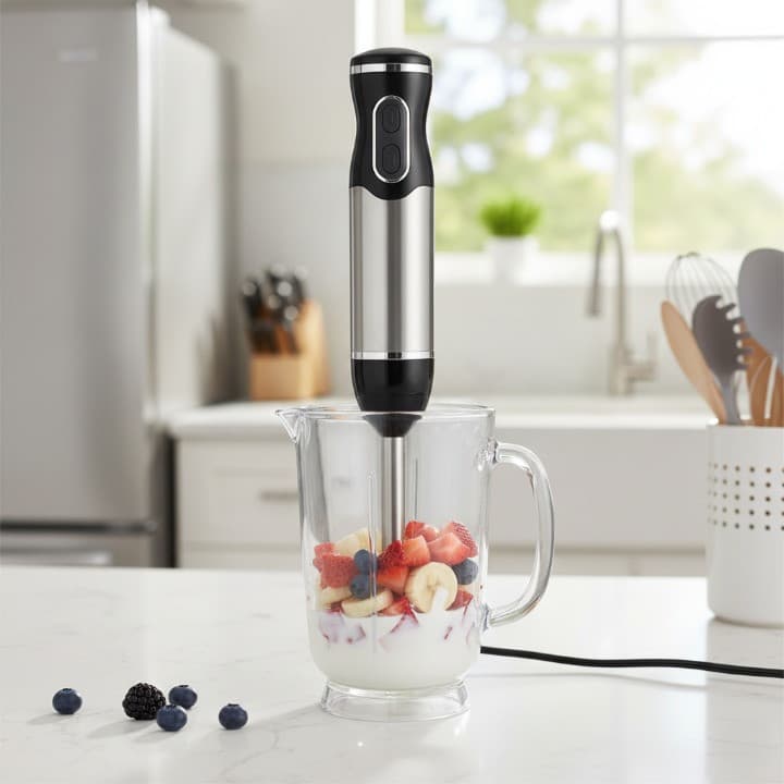 Mixer de Mão Turbo 800W Inox Bivolt 2 Velocidades Triturador de Alimentos e Bebidas ONELIFE 