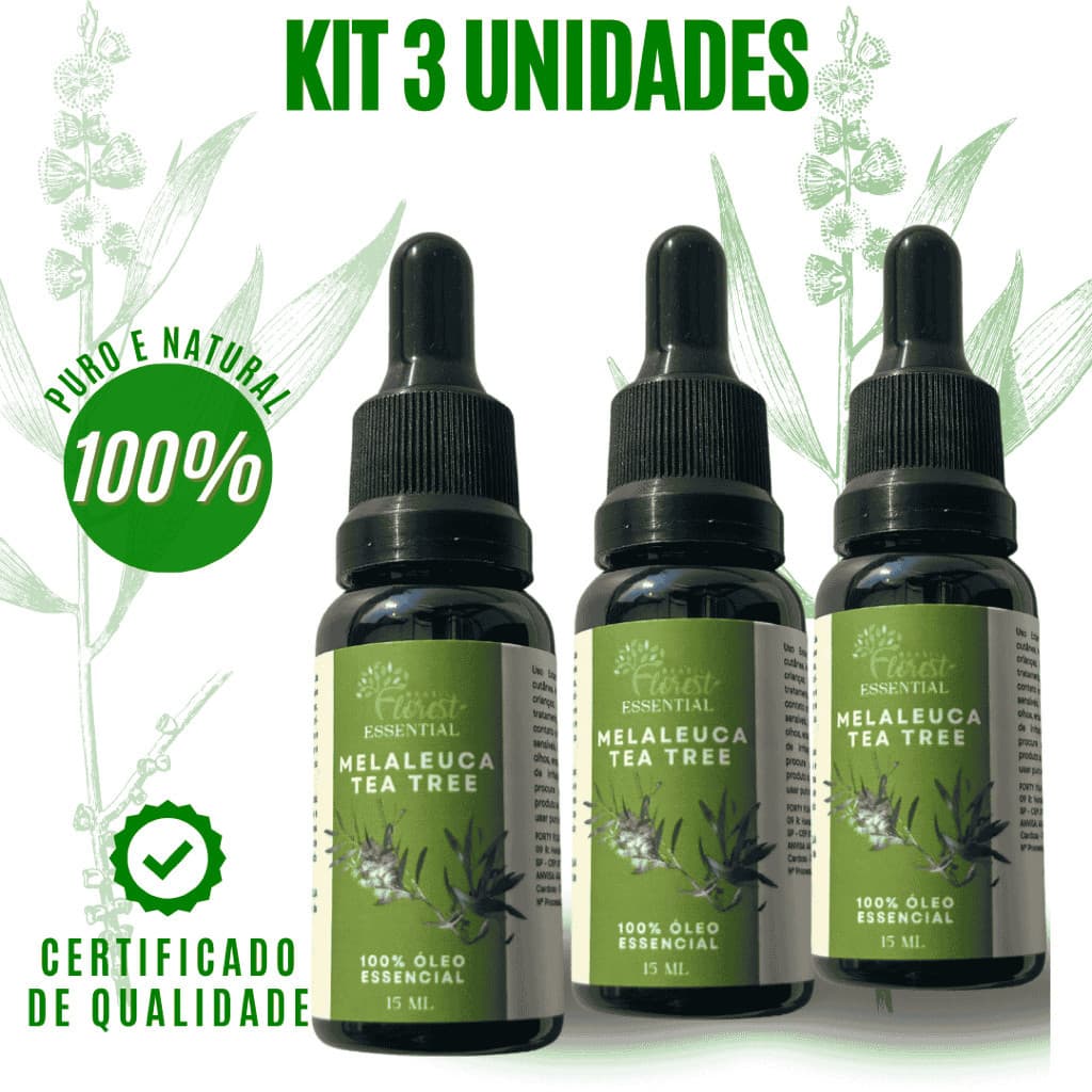 Óleo Essencial de Melaleuca Kit 3 Unidades Conta Gotas