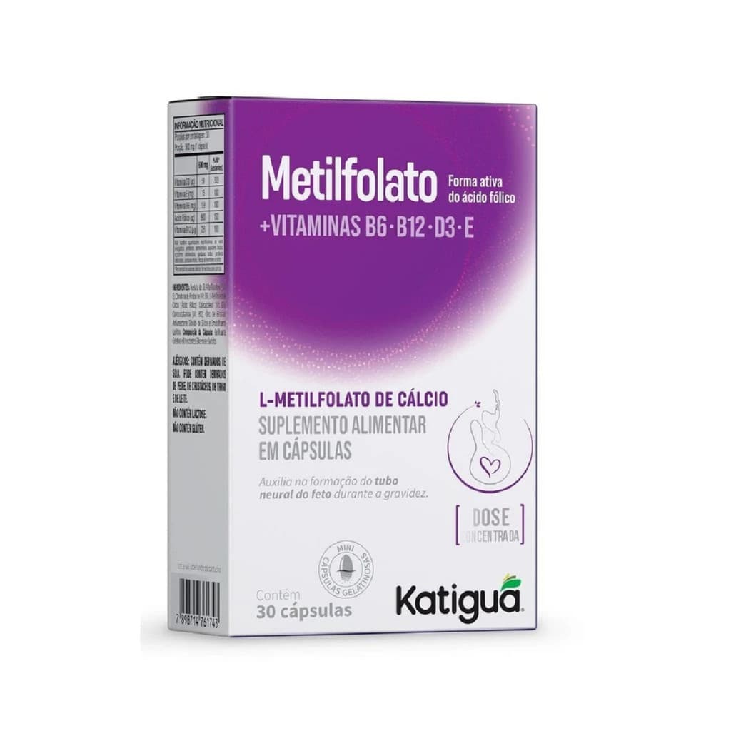 Metilfolato+Vitaminas B6-B12-D3-E Com 30 Cápsulas - Katiguá