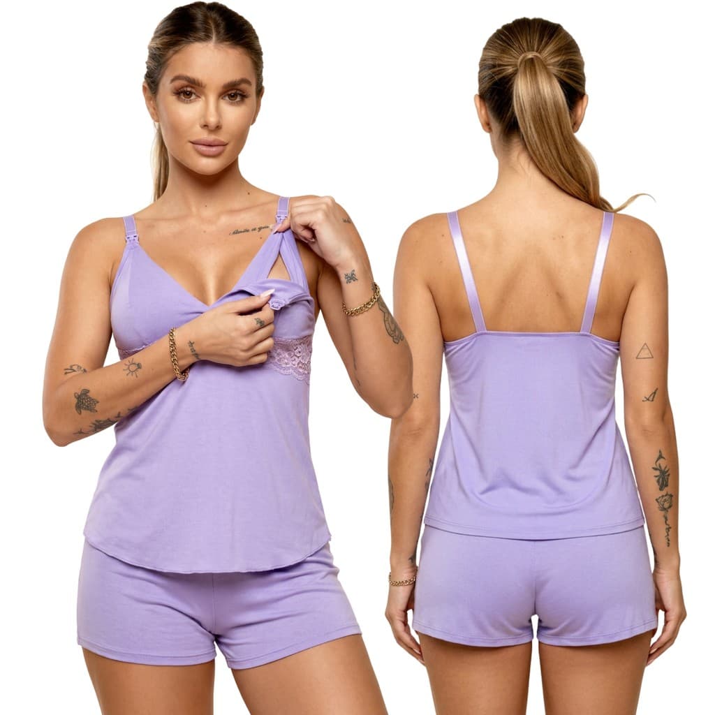 Baby Doll Amamentação Pijama Feminino Maternidade Short Doll para Mães Grávidas