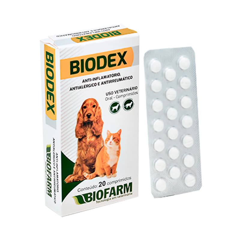 Anti-inflamatório Antialérgico e Antirreumático Para Cachorro e Gato BIODEX Cartela 20 Comprimidos