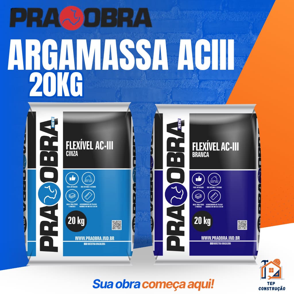 Argamassa ACIII Premium Branca Cinza 20kg Externo Interno PraObra