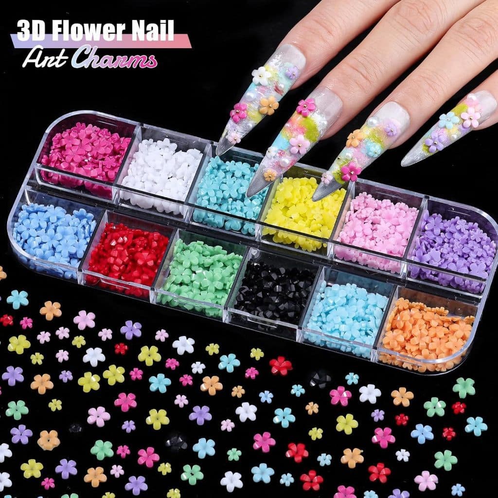 Caixa de Encantos Unhas Flor 3D para Nail Art/Fofo Coloridos Florais de Acrílico para Unhas com Pétalas