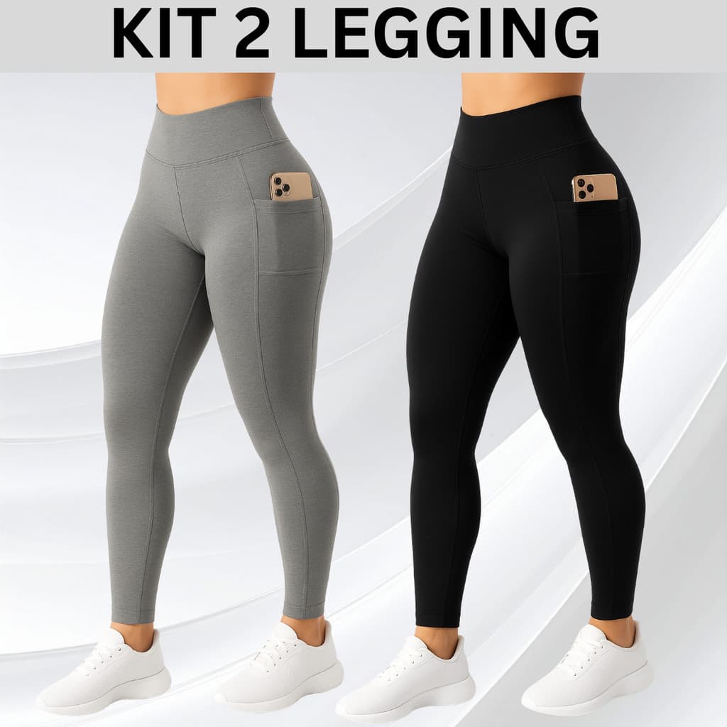 Kit 2 Calça Legging Feminino Bolso lateral Feminina Suplex Cós Largo Academia Fitness Crossfit Verão 2026