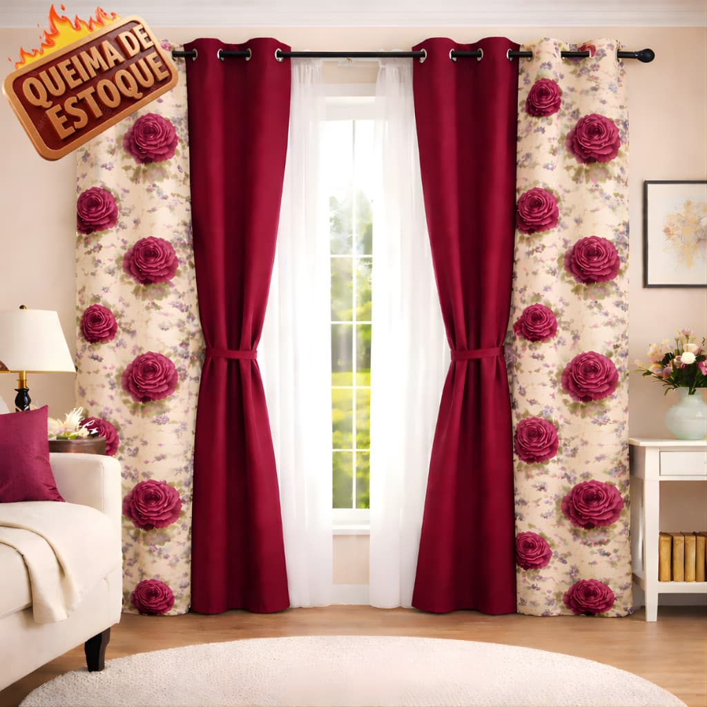 Cortina Para Sala Quarto Floratta Grande 2,00x1,70 Beleza que Valoriza o Espaço A Pronta Entrega
